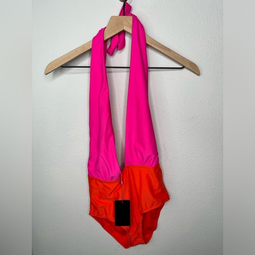 New South Beach Plunge Colorblock Swimsuit Size 10